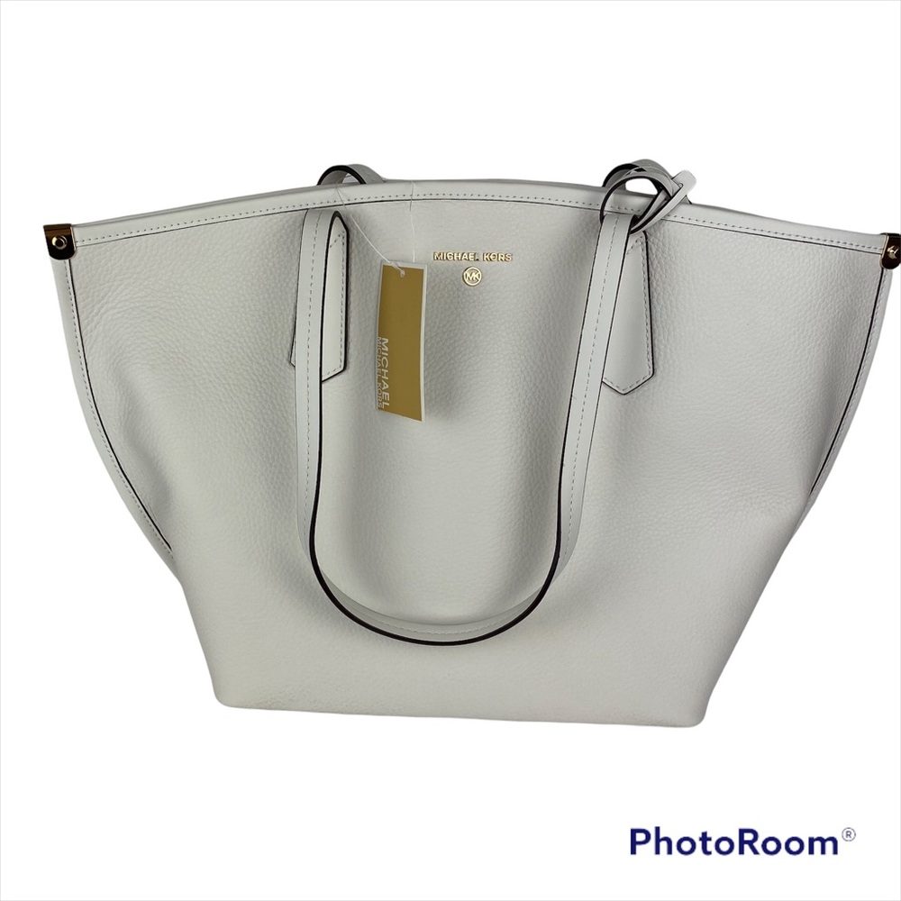 NWT Michael Kors Jane Pebble Leather Large Tote And Wallet Optic White - Picture 3 of 11